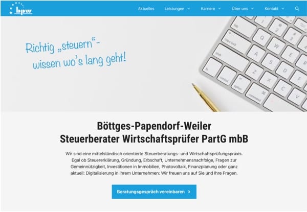 Screenshot der Website Böttges-Papendorf-Weiler